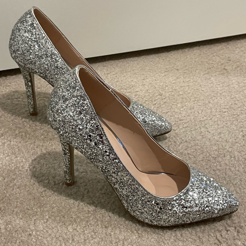 Silver glitter heels